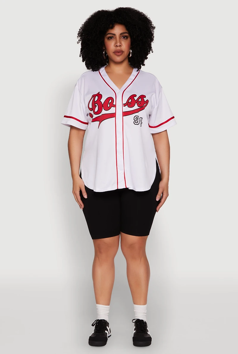 Womens Plus Size Boss 94 Baseball Jersey, White, Size 2X