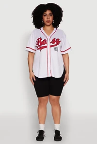 Womens Plus Size Boss 94 Baseball Jersey, White, Size 2X