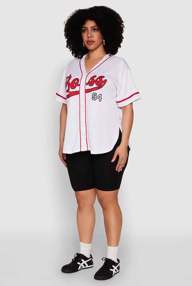 Womens Plus Size Boss 94 Baseball Jersey, White, Size 2X