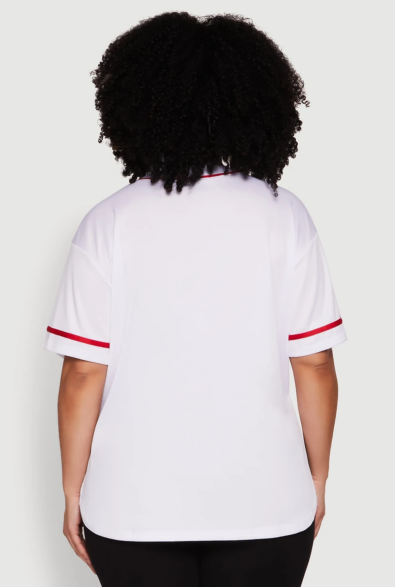 Womens Plus Size Boss 94 Baseball Jersey, White, Size 2X
