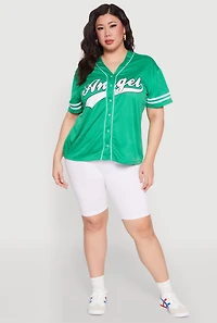 Womens Plus Size Angel Graphic Baseball Tee, Green, Size 2X