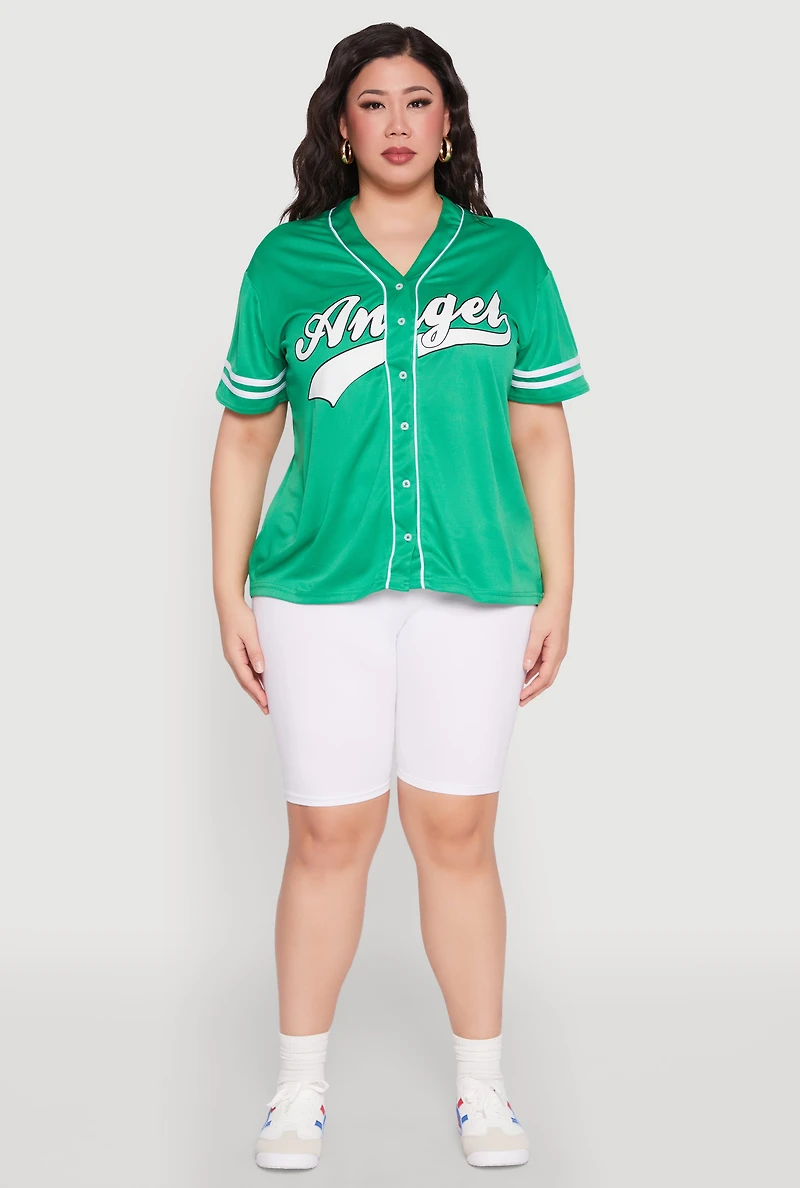 Womens Plus Size Angel Graphic Baseball Tee, Green, Size 2X
