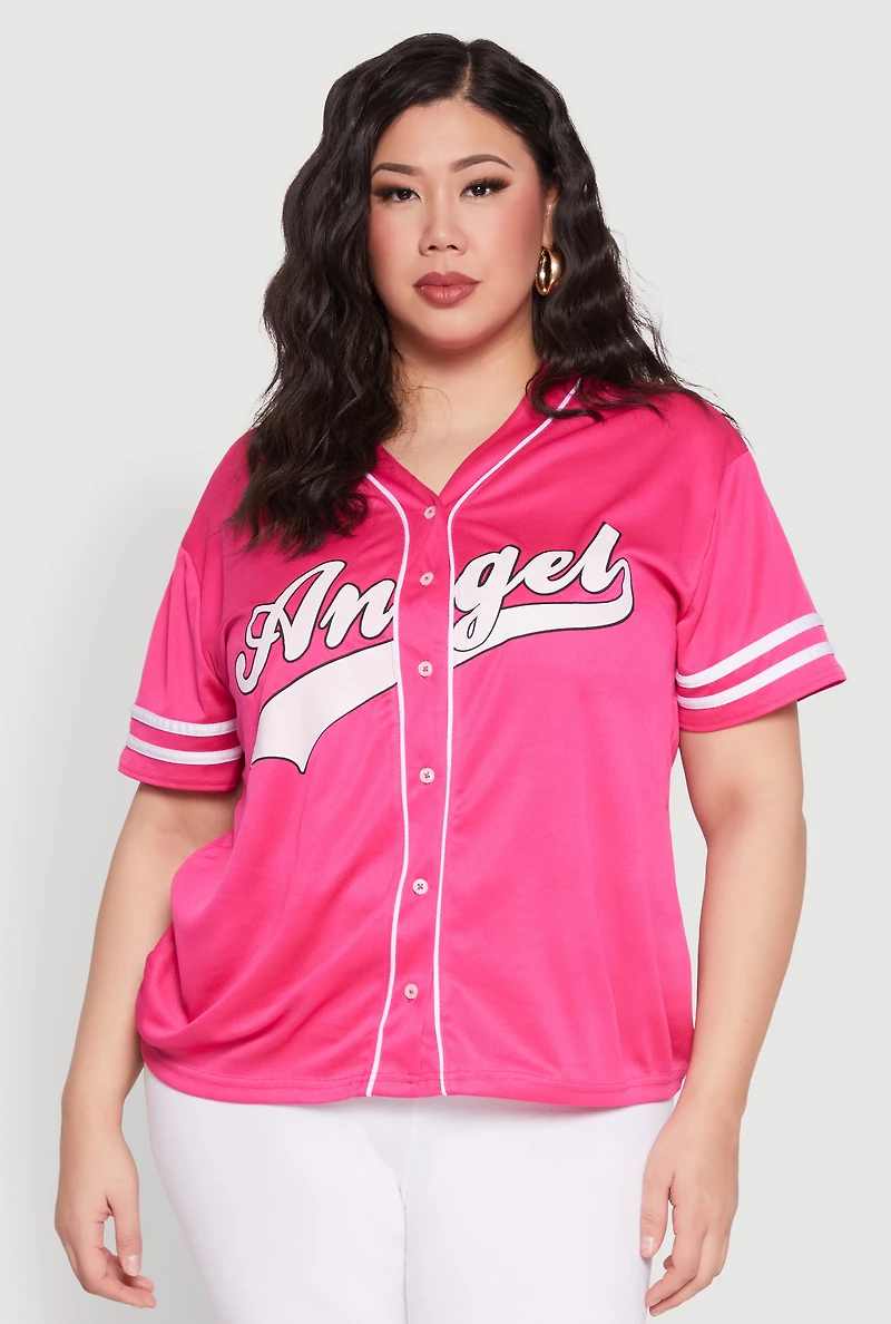 Womens Plus Angel Graphic Baseball Tee,