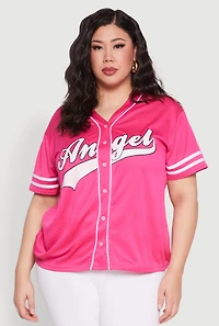 Womens Plus Angel Graphic Baseball Tee,