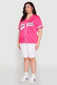 Womens Plus Angel Graphic Baseball Tee,