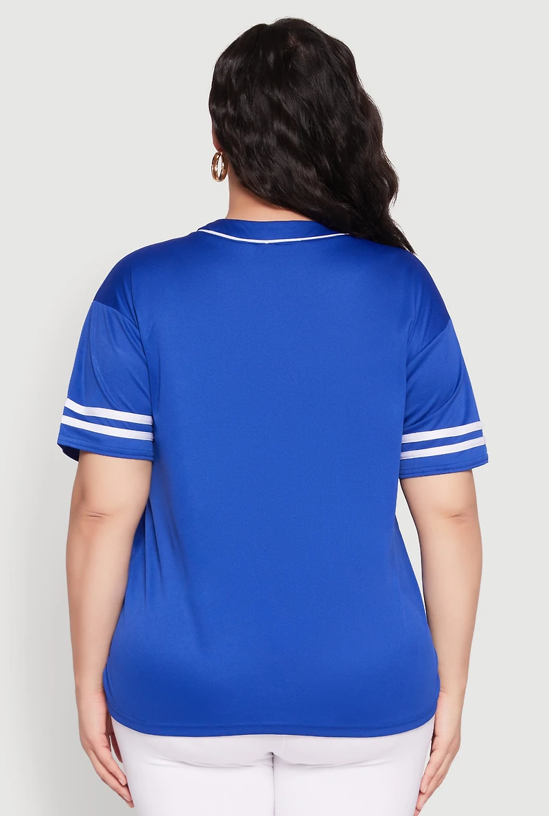 Womens Plus Size Angel Graphic Baseball Tee, Blue, Size 2X