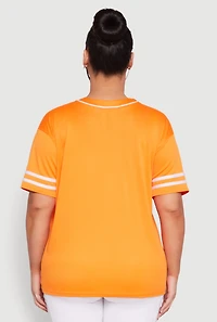 Womens Plus Size Varsity Stripe Brooklyn Baseball Jersey, Orange, Size 2X