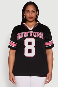 Womens Plus Size Varsity Stripe New York Graphic Jersey, Black, Size 3X