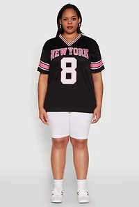 Womens Plus Size Varsity Stripe New York Graphic Jersey, Black, Size 2X