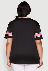 Womens Plus Size Varsity Stripe New York Graphic Jersey, Black, Size 2X