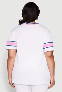 Womens Plus Size Varsity Stripe New York Graphic Jersey, Multi, Size 2X