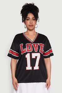 Womens Plus Size Love 17 Football Jersey, Black, Size 4X