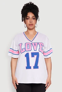 Womens Plus Love 17 Football Jersey, White,