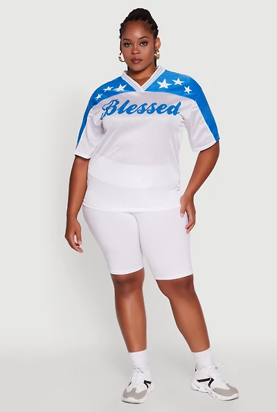 Womens Plus Size Blessed Graphic V-Neck Jersey, White, Size 4X