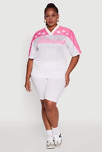 Womens Plus Size Blessed Graphic V-Neck Jersey, White, Size 2X