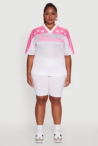 Womens Plus Size Blessed Graphic V-Neck Jersey, White, Size 2X