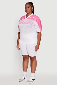 Womens Plus Size Blessed Graphic V-Neck Jersey, White, Size 2X