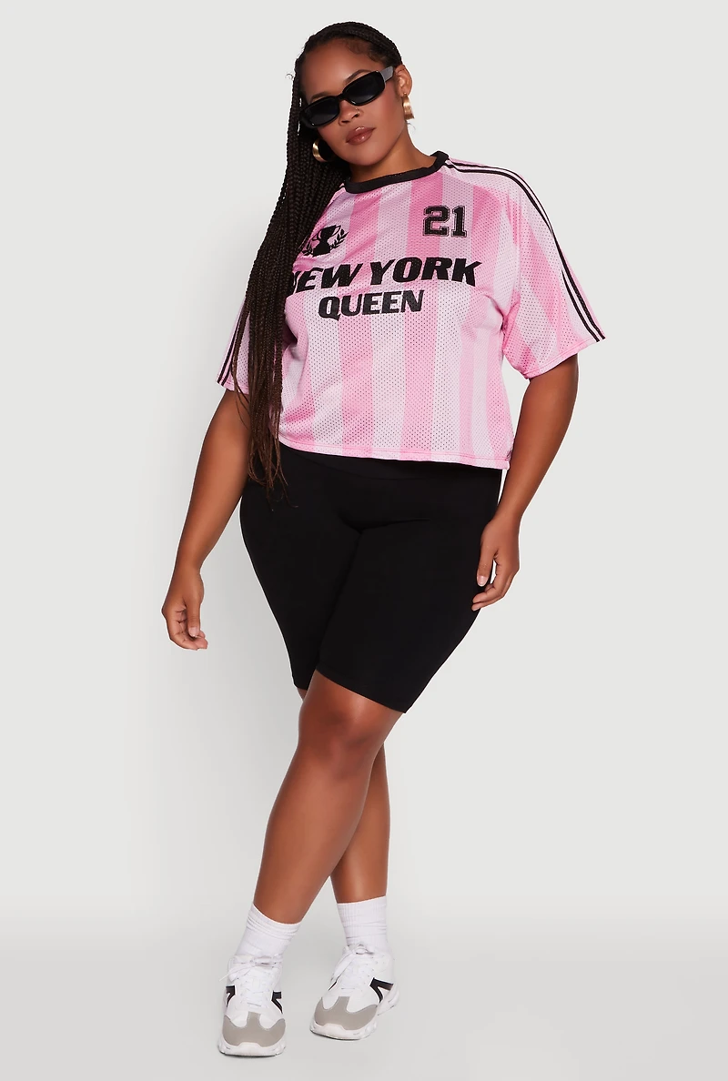 Womens Plus Size Cropped New York Queen Graphic Tee, Pink, Size 3X