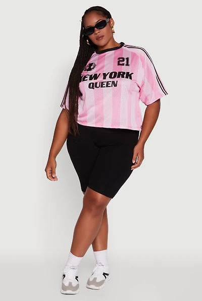 Womens Plus Size Cropped New York Queen Graphic Tee, Pink, Size 3X