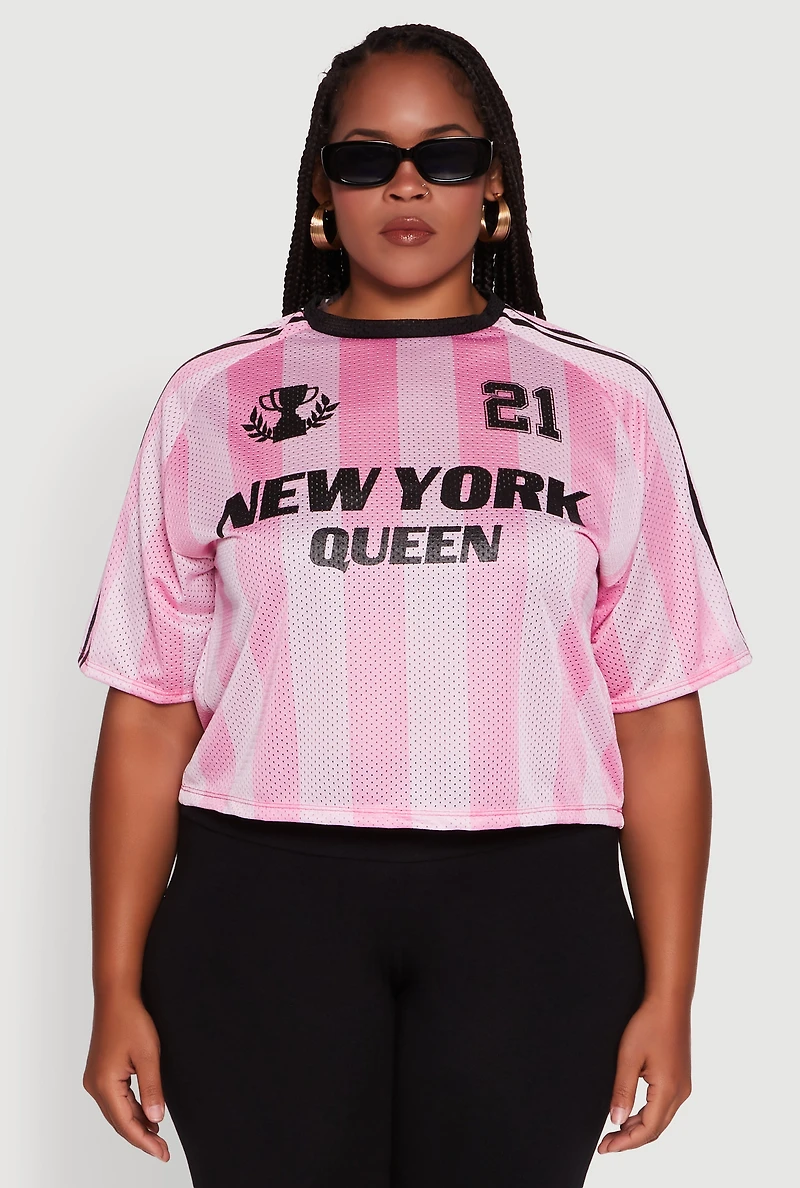 Womens Plus Cropped New York Queen Graphic Tee, Pink,
