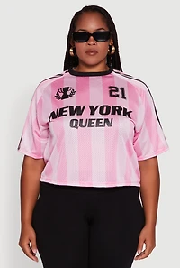 Womens Plus Cropped New York Queen Graphic Tee, Pink,