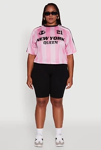 Womens Plus Size Cropped New York Queen Graphic Tee, Pink, Size 3X