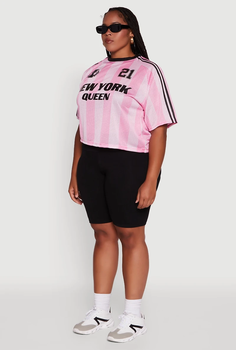 Womens Plus Size Cropped New York Queen Graphic Tee, Pink, Size 4X