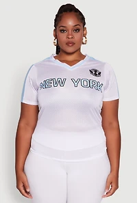 Womens Plus Trendy V-Neck New York Graphic Jersey, White,