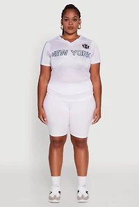 Womens Plus Trendy V-Neck New York Graphic Jersey, White,