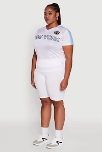 Womens Plus Trendy V-Neck New York Graphic Jersey, White,