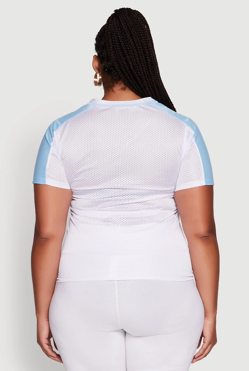 Womens Plus Trendy V-Neck New York Graphic Jersey, White,