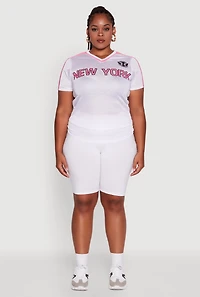 Womens Plus Trendy V-Neck New York Graphic Jersey, White,
