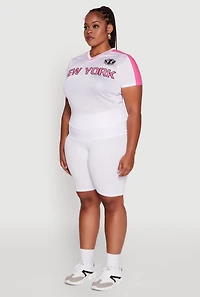 Womens Plus Trendy V-Neck New York Graphic Jersey, White,