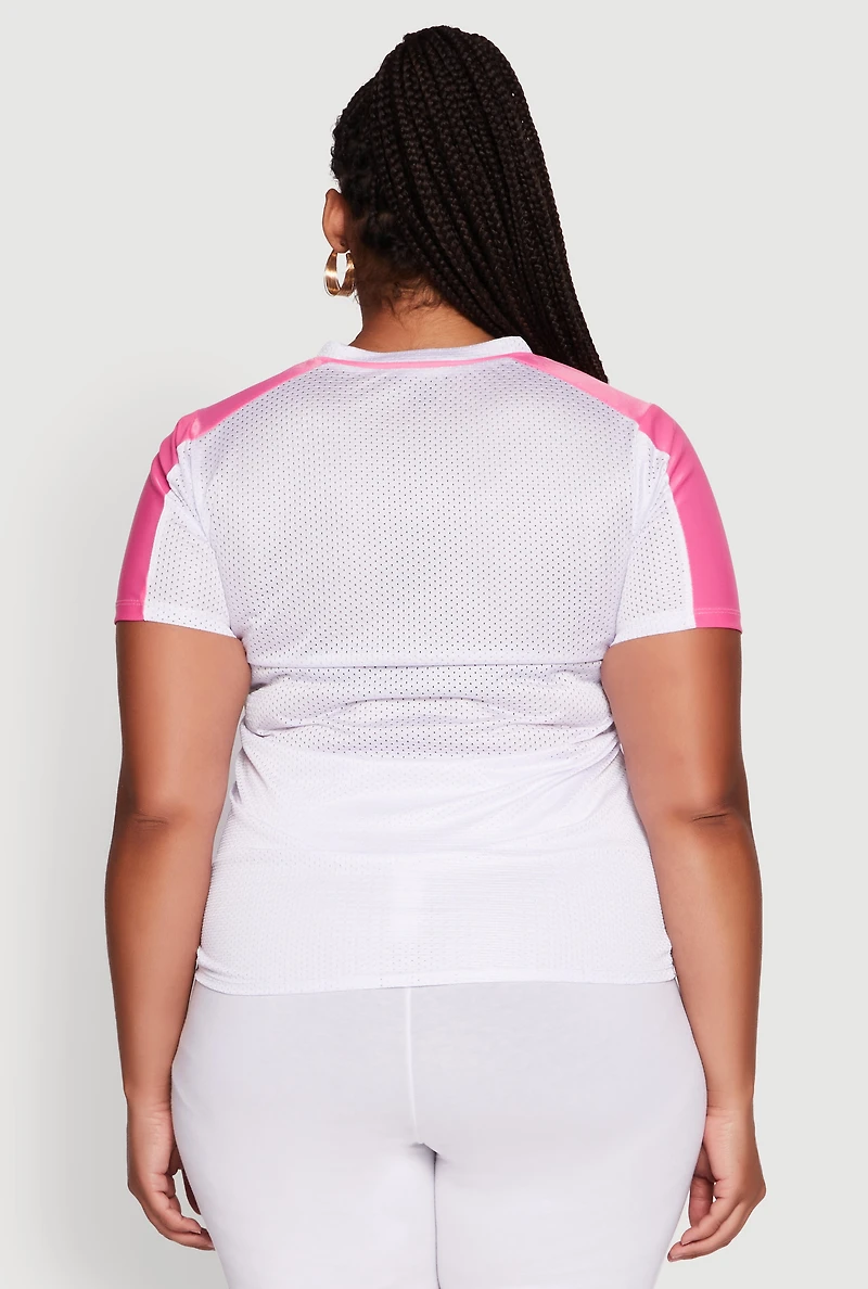 Womens Plus Trendy V-Neck New York Graphic Jersey, White,