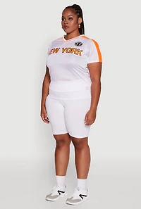 Womens Plus Size Trendy V-Neck New York Graphic Jersey, White, Size 2X