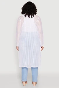 Womens Plus Size Shadow Stripe Mesh Duster, White, Size 3X