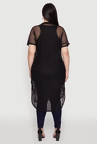 Womens Plus Mesh Button Front Side Slit Shirt, 1X