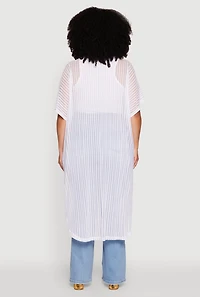 Womens Plus Size Mesh Button Front Side Slit Shirt, White, Size 2X