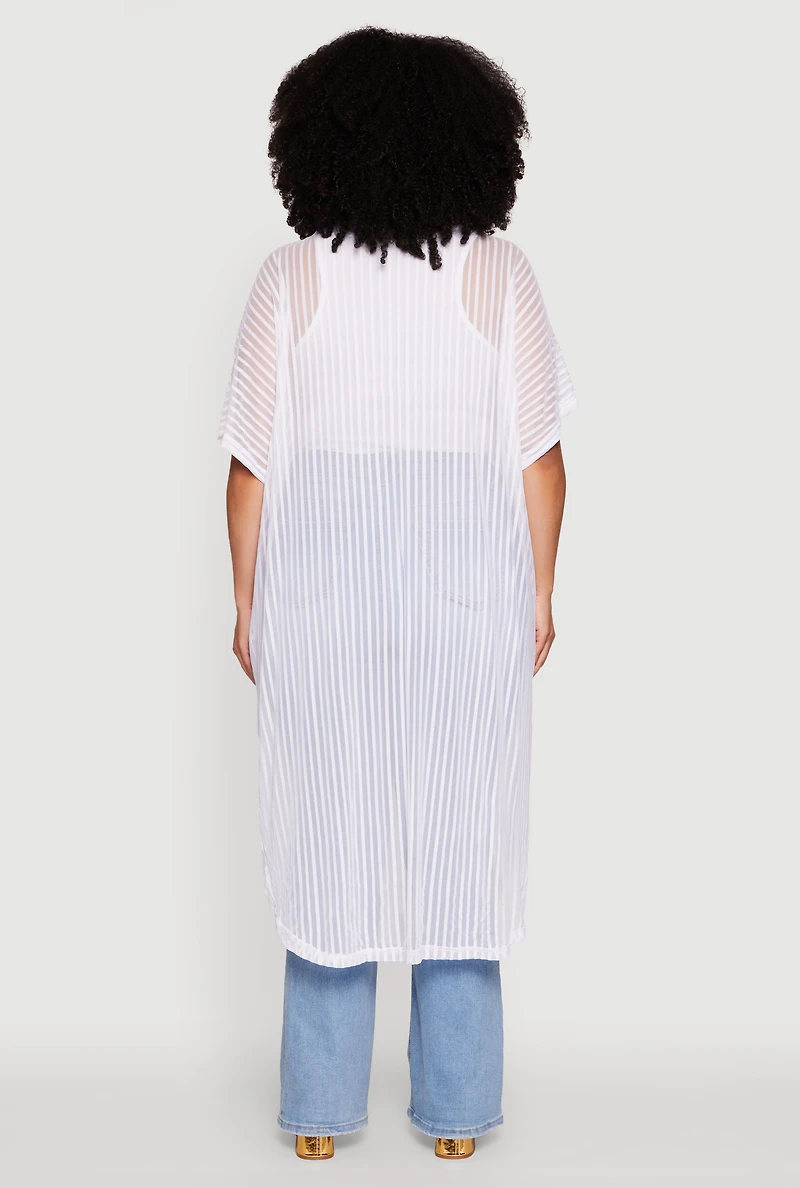Womens Plus Size Mesh Button Front Side Slit Shirt, White, Size 3X