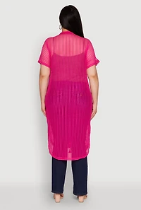 Womens Plus Size Mesh Button Front Side Slit Shirt, Pink, Size 3X