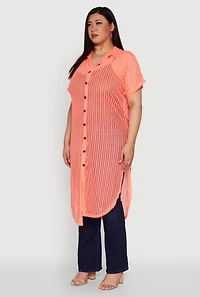 Womens Plus Size Mesh Button Front Side Slit Shirt, Orange, Size 2X