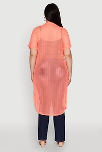 Womens Plus Size Mesh Button Front Side Slit Shirt, Orange, Size 2X
