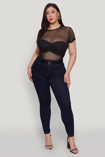 Womens Plus Shadow Stripe Mesh Top,