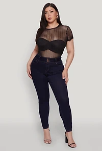 Womens Plus Shadow Stripe Mesh Top,