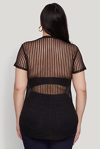Womens Plus Shadow Stripe Mesh Top,