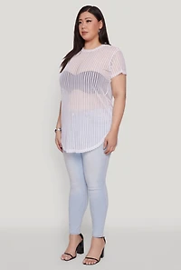 Plus Shadow Stripe Mesh Top