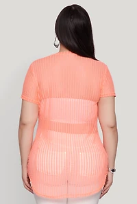 Womens Plus Shadow Stripe Mesh Top,
