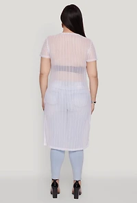 Womens Plus Size Shadow Stripe Slit Front Maxi Top, White, Size 4X