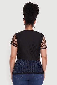 Womens Plus Queen Graphic Top with Fishnet Detail and Rhinestones, 4X