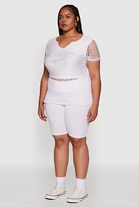 Plus Queen Graphic Top with Fishnet Detail and Rhinestones